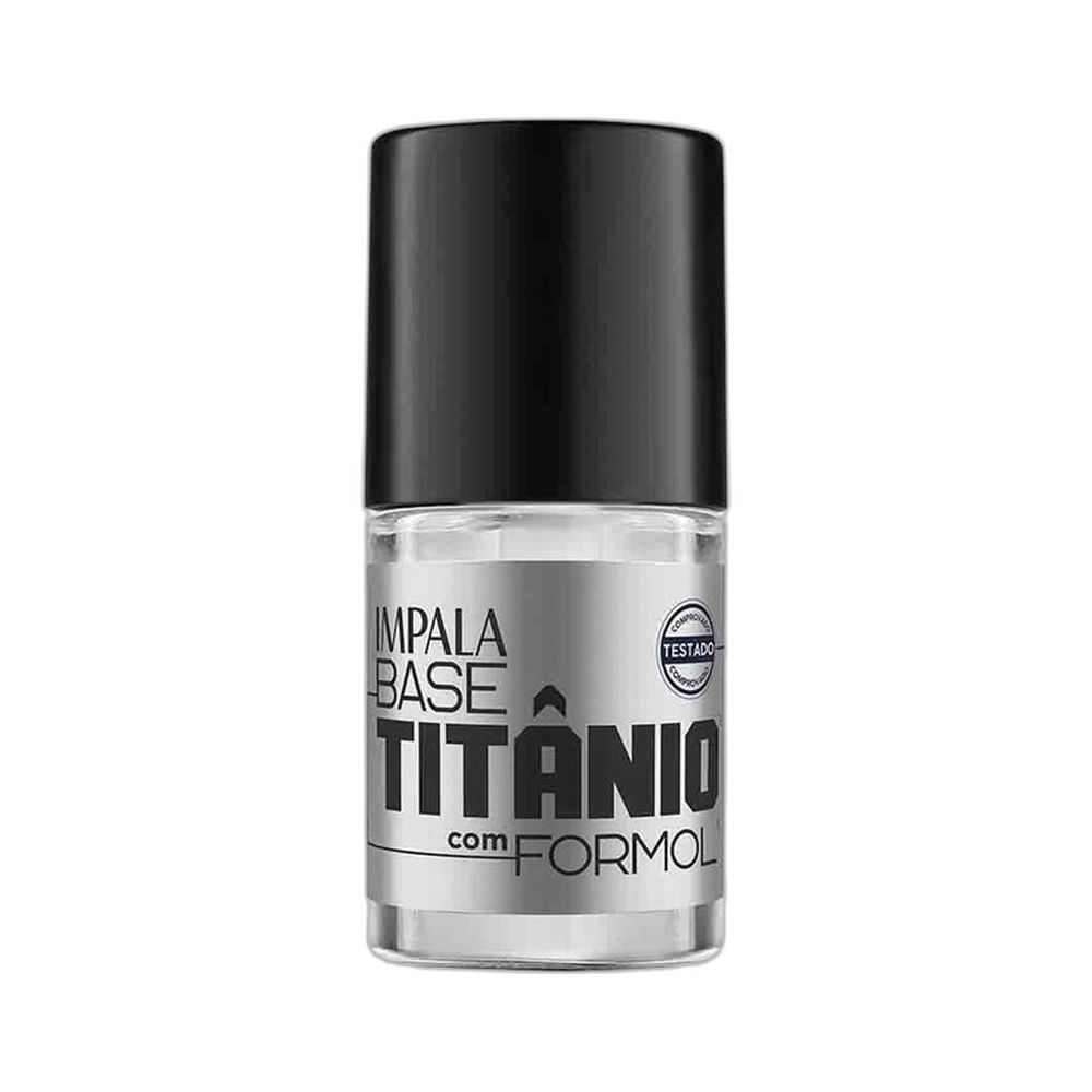 Frasco da Base Impala Titânio com Formol em fundo branco, ângulo frontal.